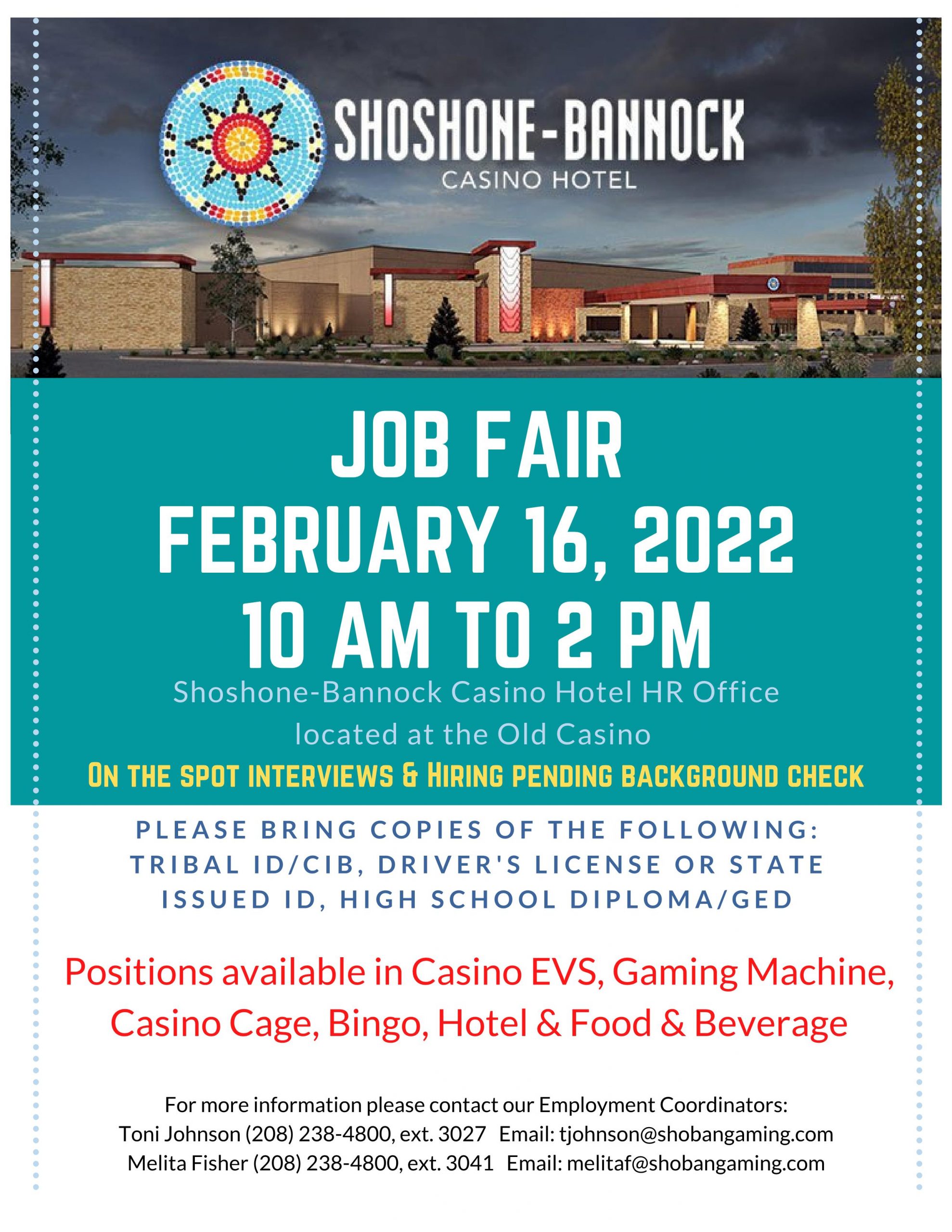 Casino Hotel Job Fair at Casino HR office | Shoshone-Bannock Tribes