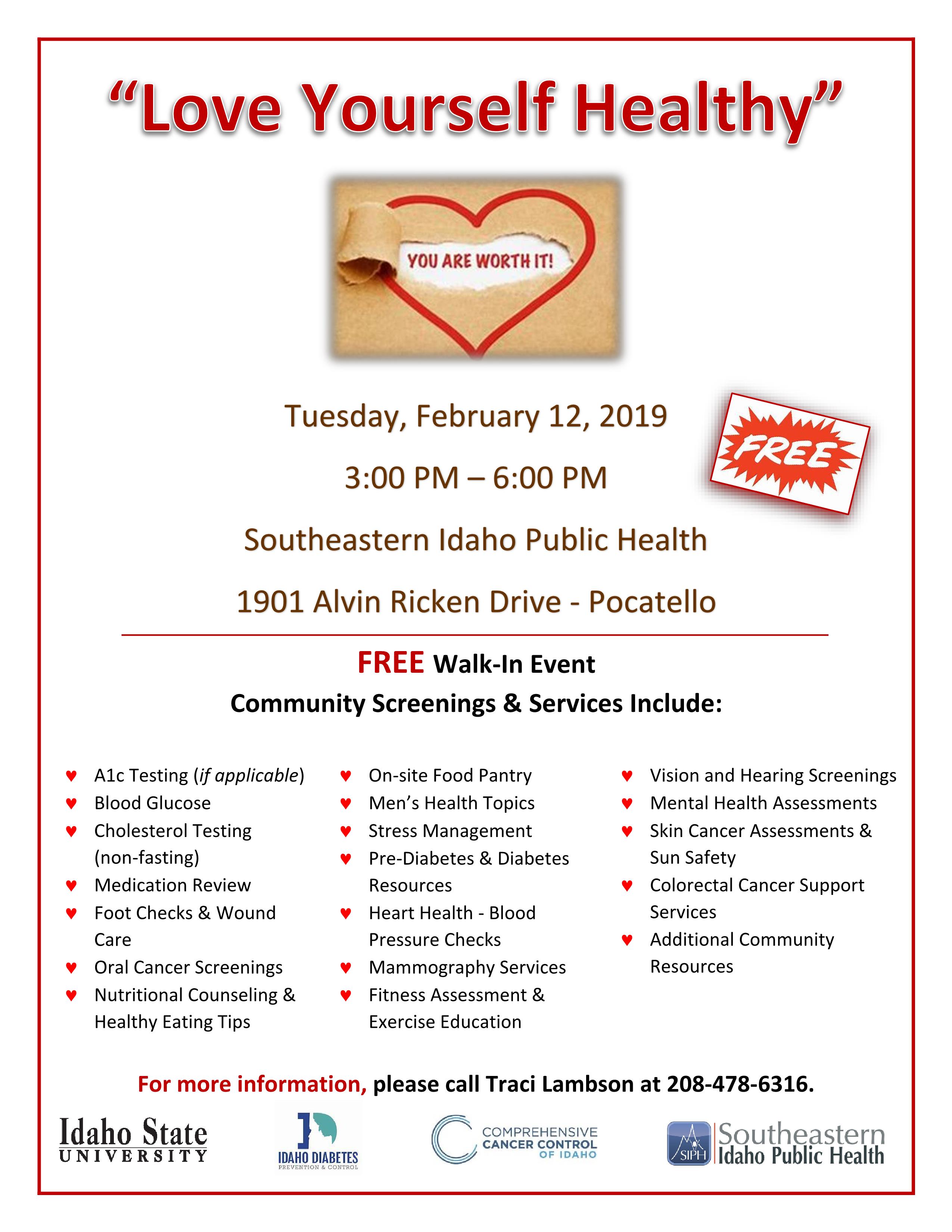 Love Yourself Healthy” Free Walk-in Event & in Pocatello @ SIPH Shoshone-Bannock Tribes
