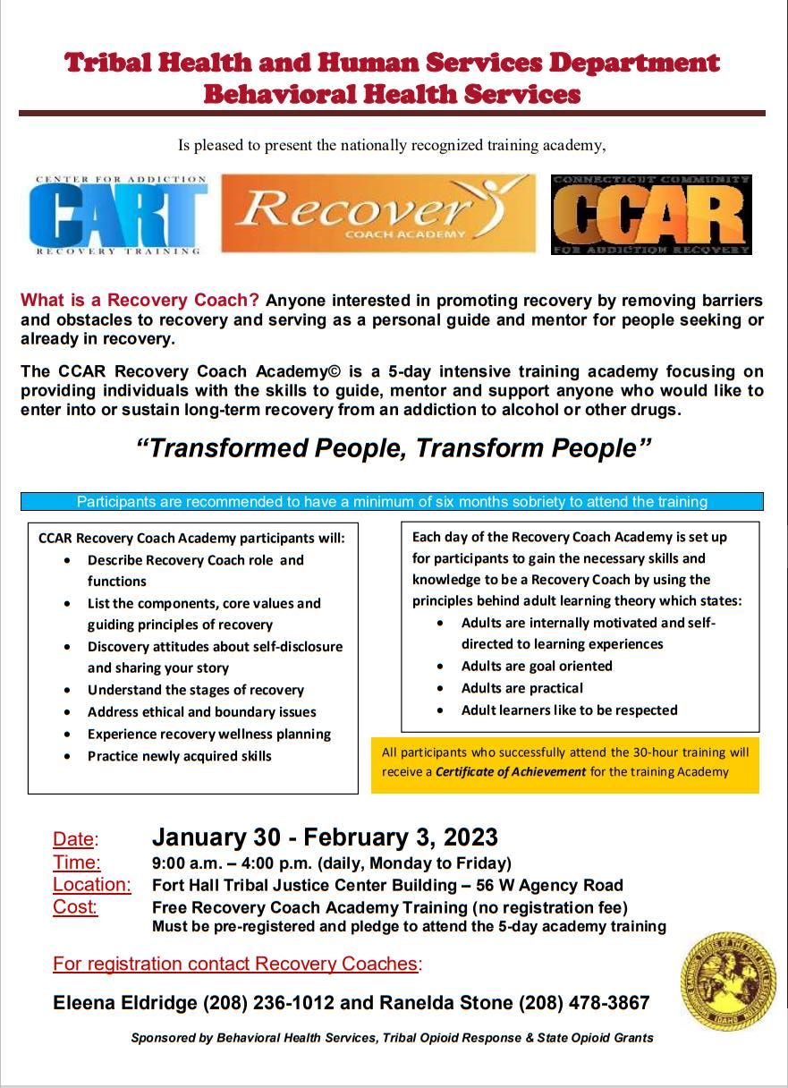 4 Directions Recovery Coach Academy Training at the Justice Center |  Shoshone-Bannock Tribes