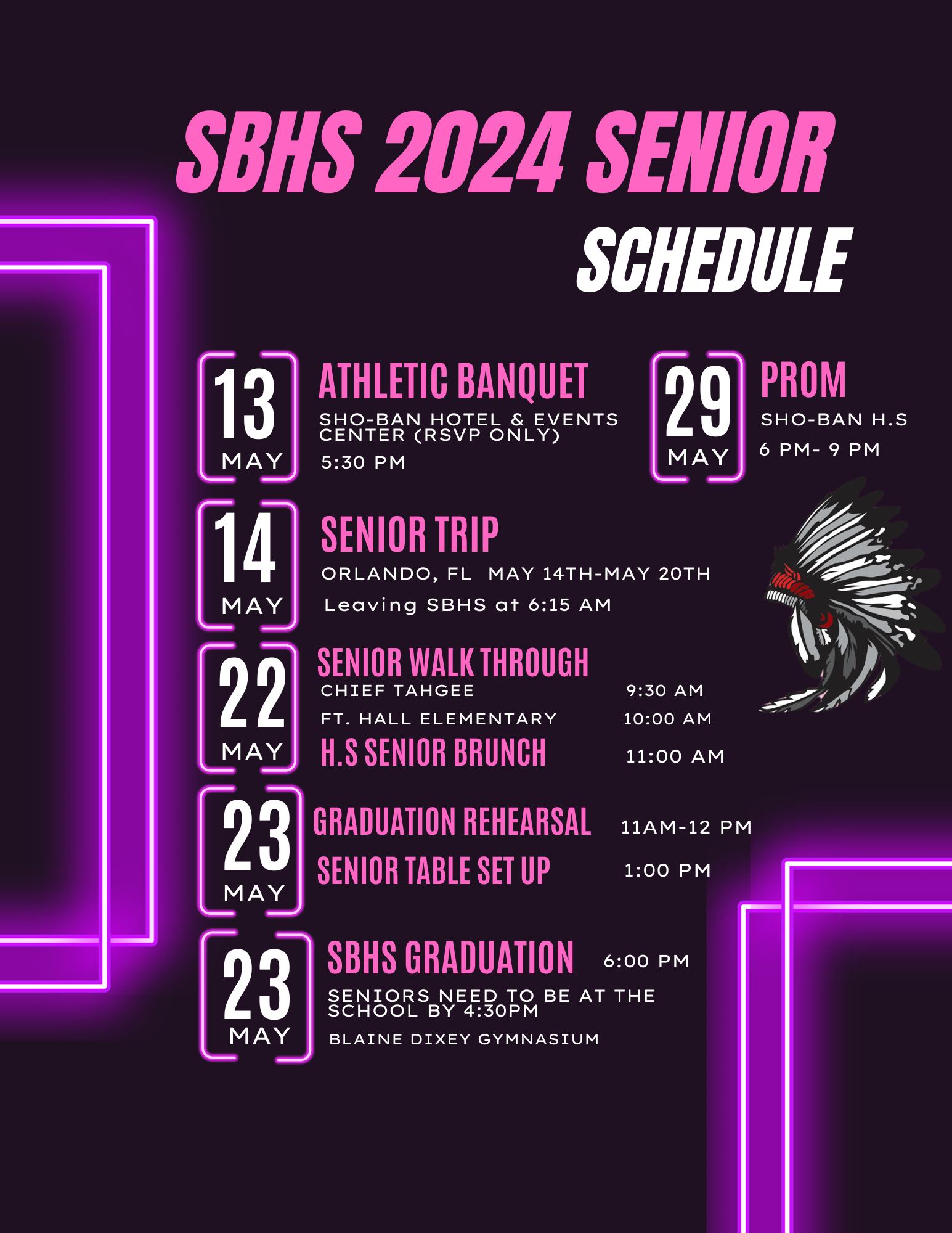Senior Schedule for 2024 ShoshoneBannock Tribes