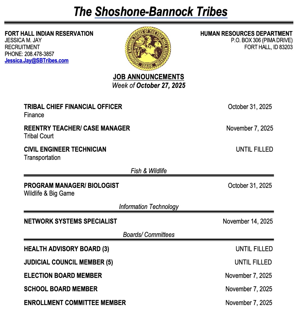 Featured image for “Job Opportunities week of October 27, 2025”