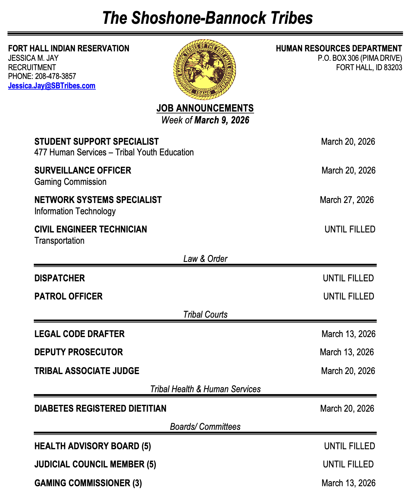 Featured image for “Weekly Job Announcements”