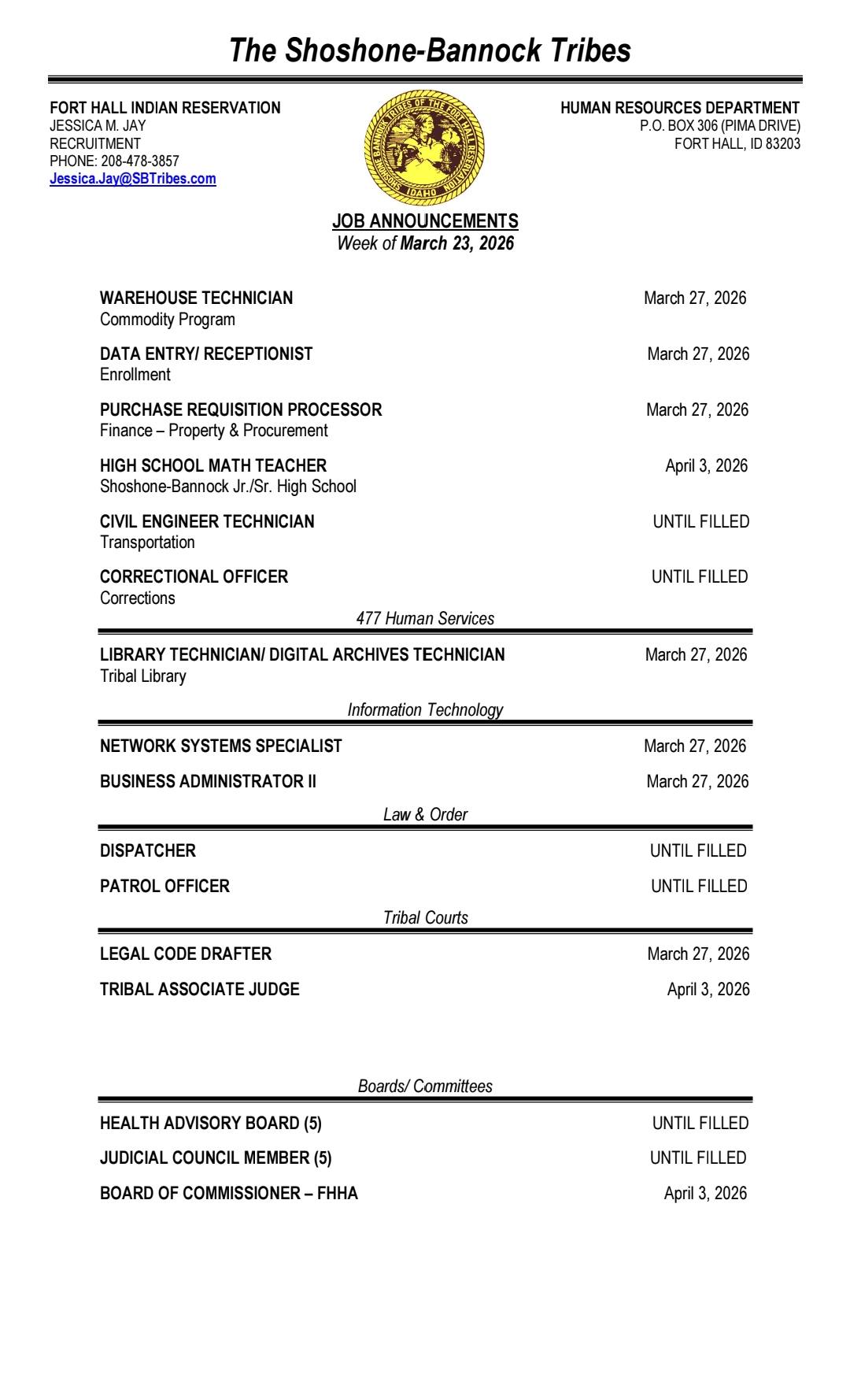 Featured image for “Employment Opportunities with the Shoshone-Bannock Tribes”
