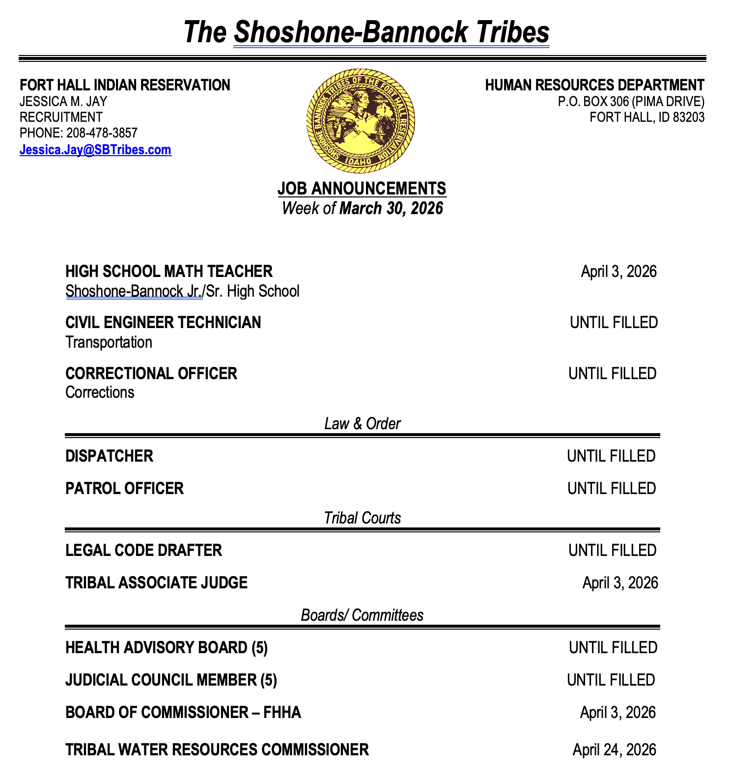 Featured image for “Job Opportunities with the Shoshone-Bannock Tribes”
