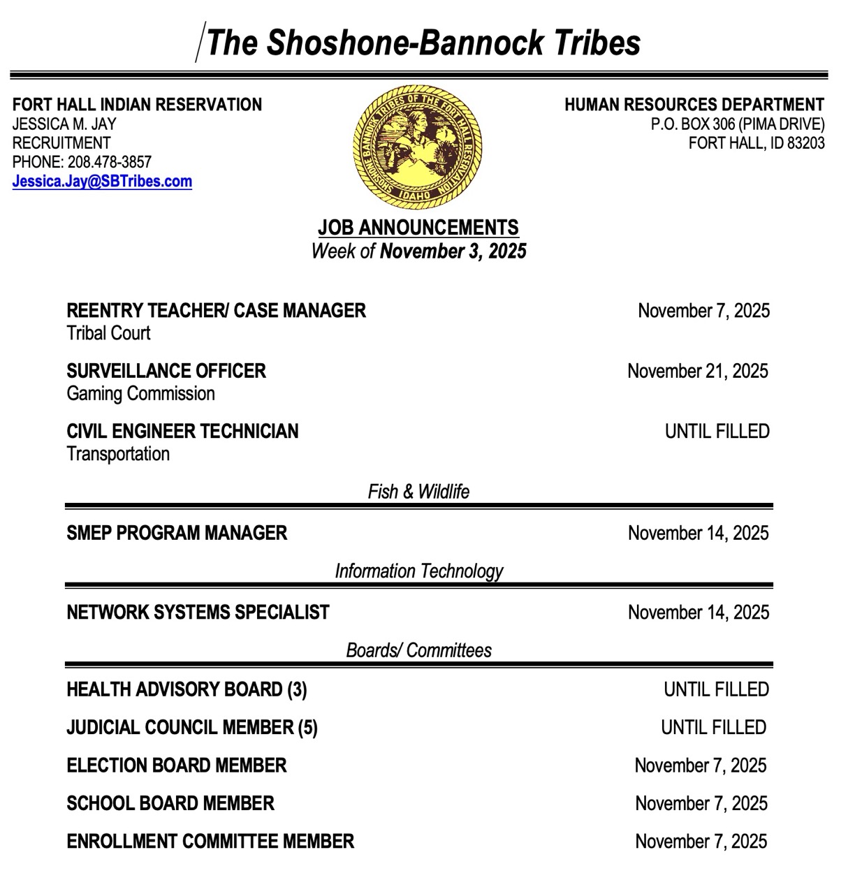 Featured image for “Job Opportunities week of November 3rd”