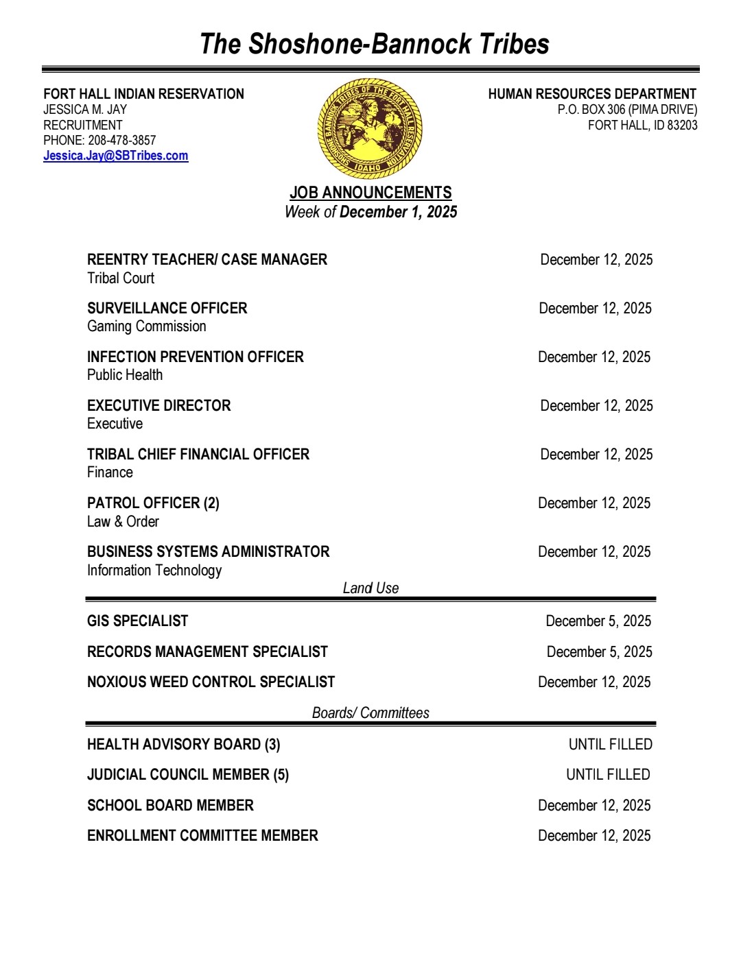 Featured image for “Weekly Employment Opportunities”