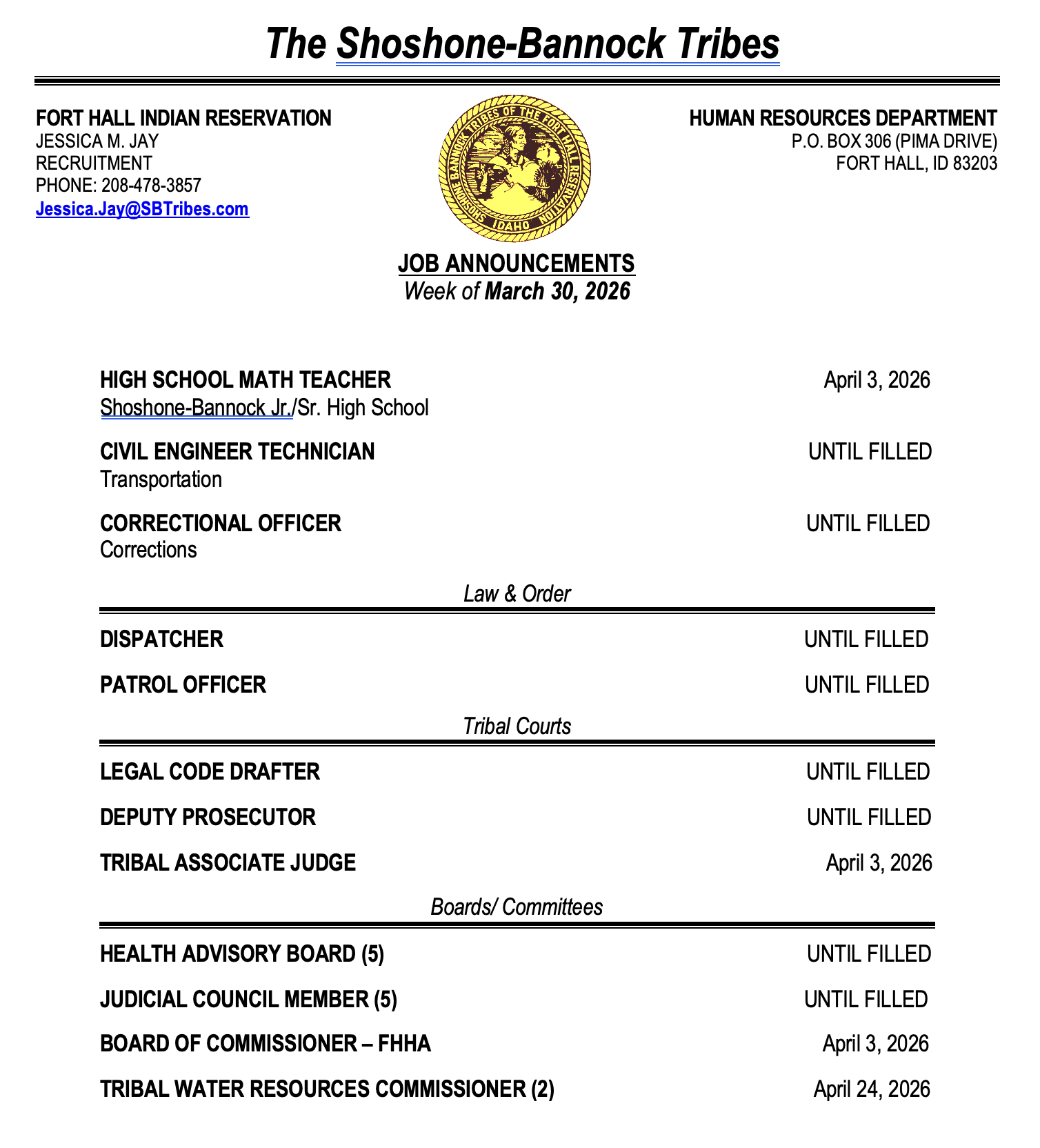 Featured image for “Job Opportunities with the Shoshone-Bannock Tribes”