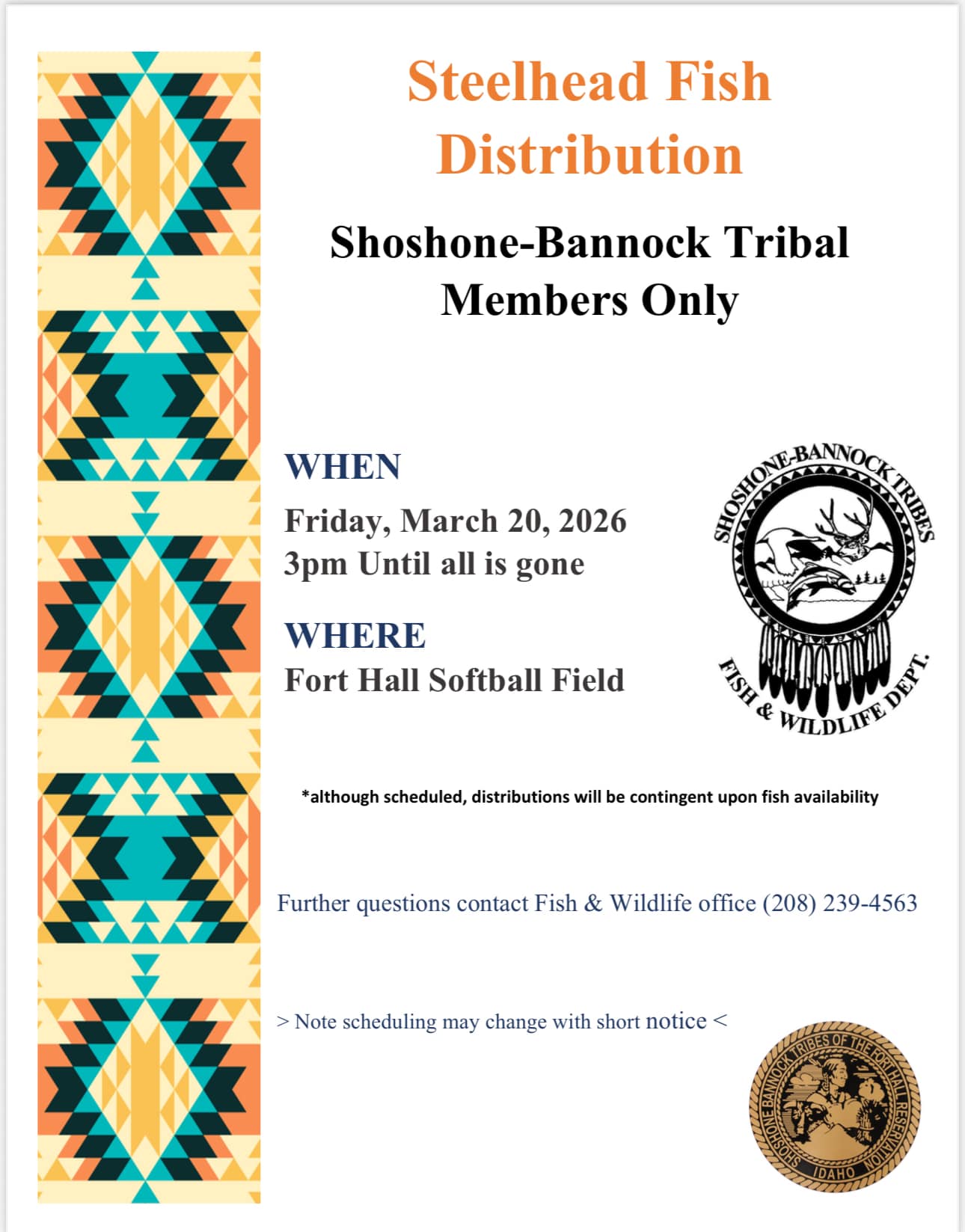 Featured image for “Steelhead Fish Distribution for Shoshone-Bannock Tribal members March 20th”