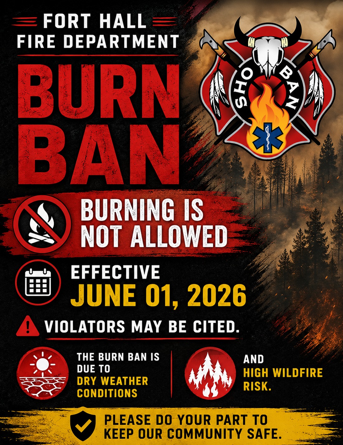 Featured image for “FHBC enacts Burn Ban for Fort Hall Reservation effective June 1”