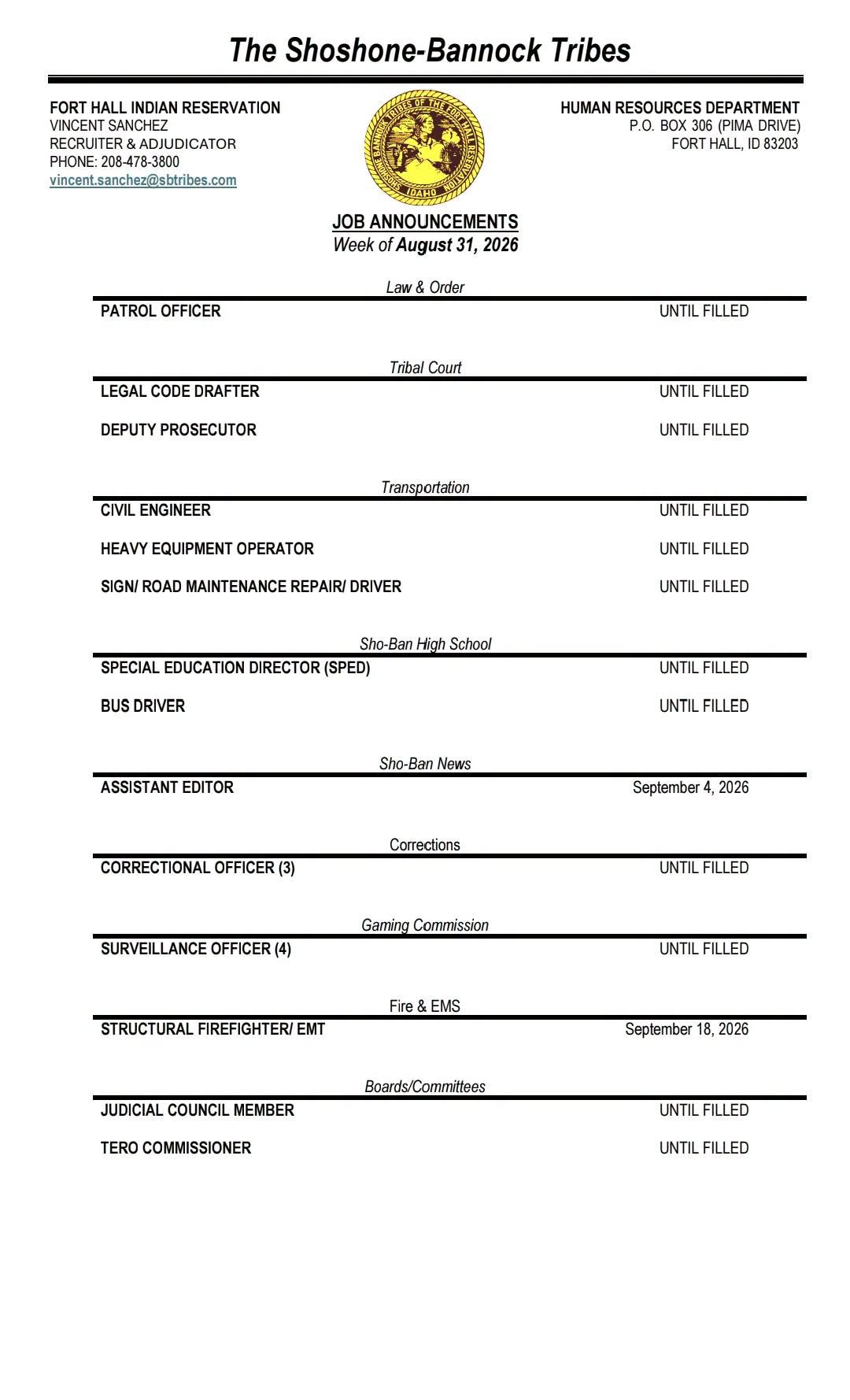 Featured image for “Weekly Job Opportunities, August 31, 2026”