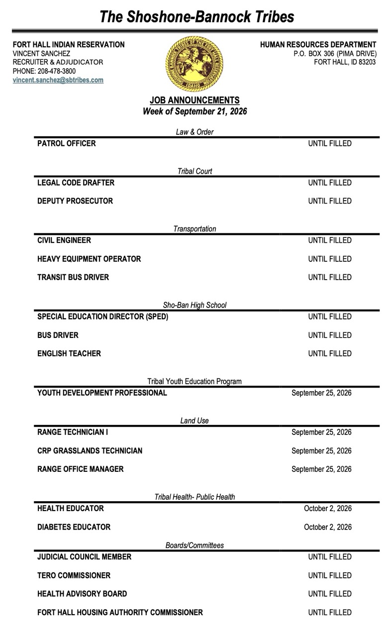 Featured image for “Weekly Job Opportunities – September 21, 2026”
