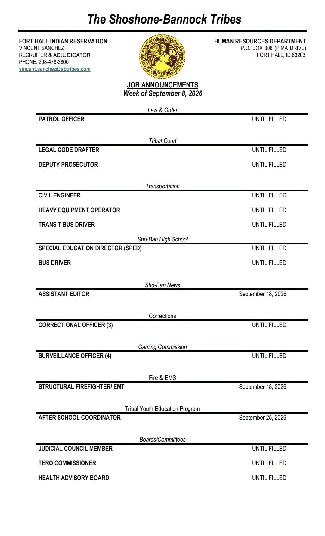 Featured image for “Weekly Job Opportunities- September 15th”